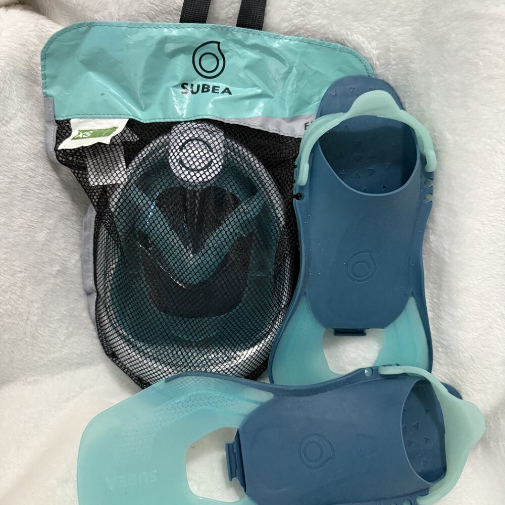 SUBEA Easybreath Snorkel Mask XS + Swim Fins Bundle (Kids US 1–3.5) - 1 Set Left